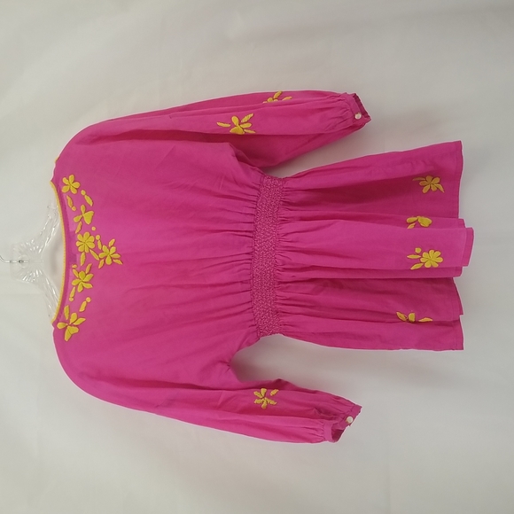 NOUGAT LONDON Pink & Yellow Flower Embroidered V-Neck Tunic Shirt Top - Picture 5 of 11
